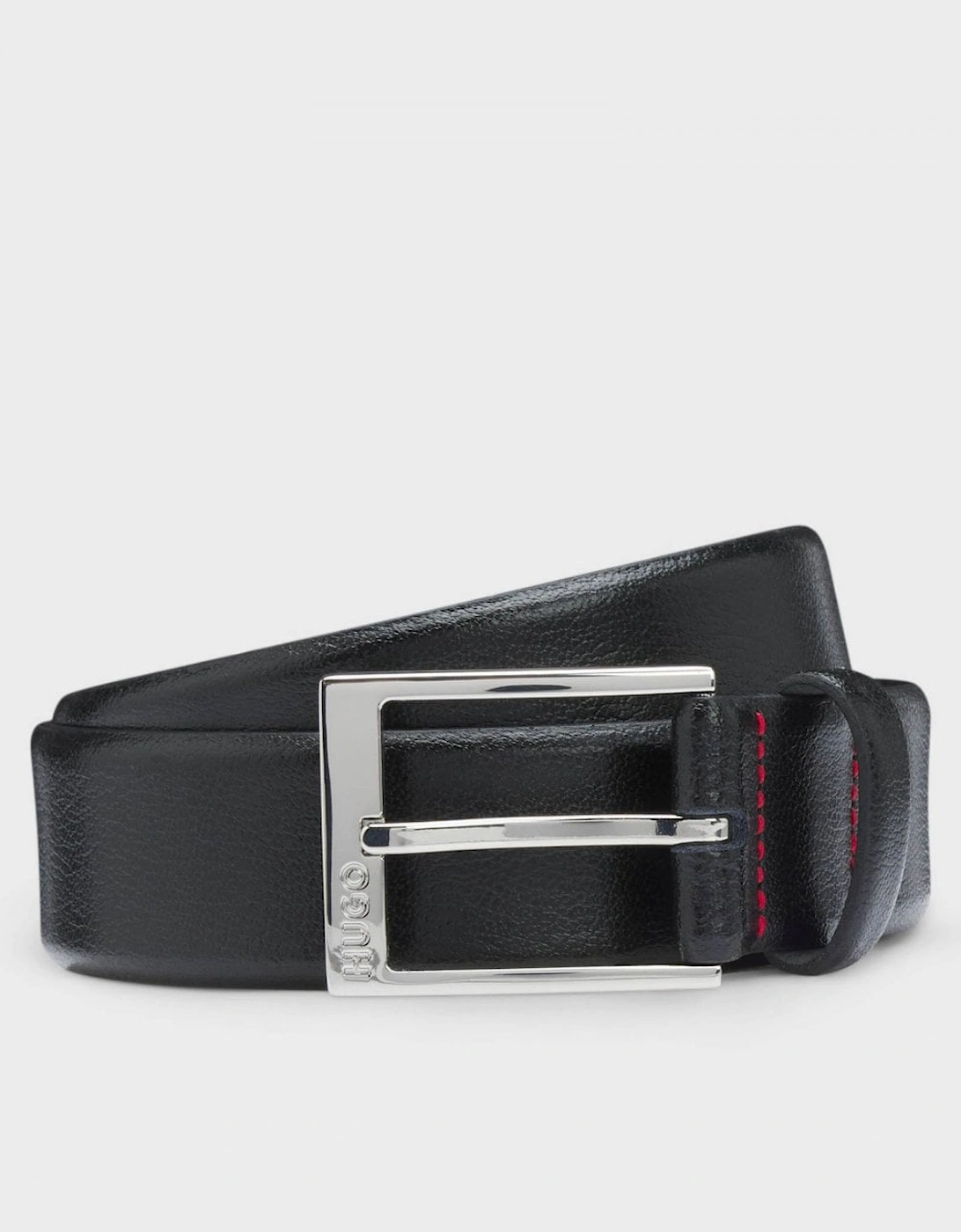 Men's HUGO Gellot Mens Grained-Leather Belt with Logo Engraved Buckle - Black 001 - Size: W40