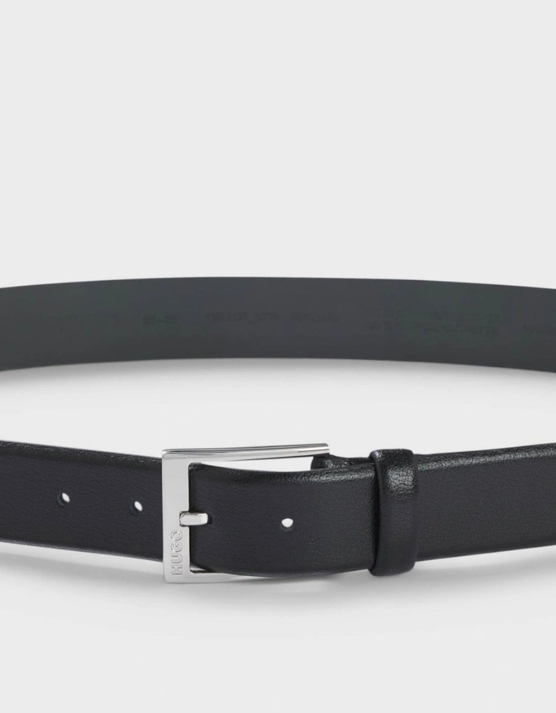 HUGO Gellot Mens Grained-Leather Belt with Logo Engraved Buckle - Black 001