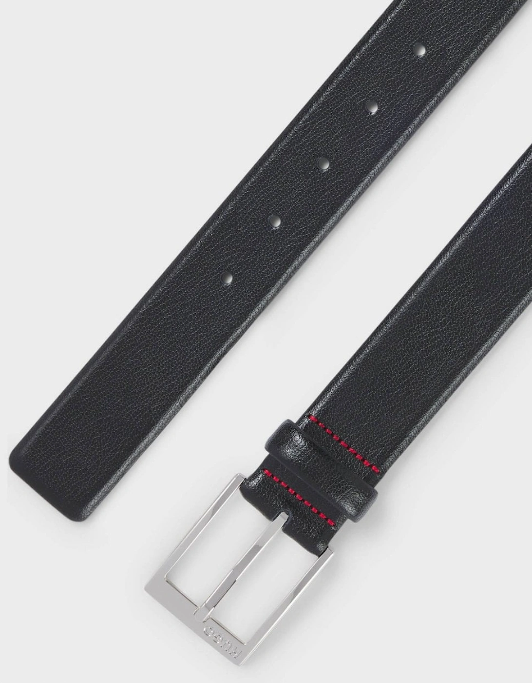 HUGO Gellot Mens Grained-Leather Belt with Logo Engraved Buckle - Black 001