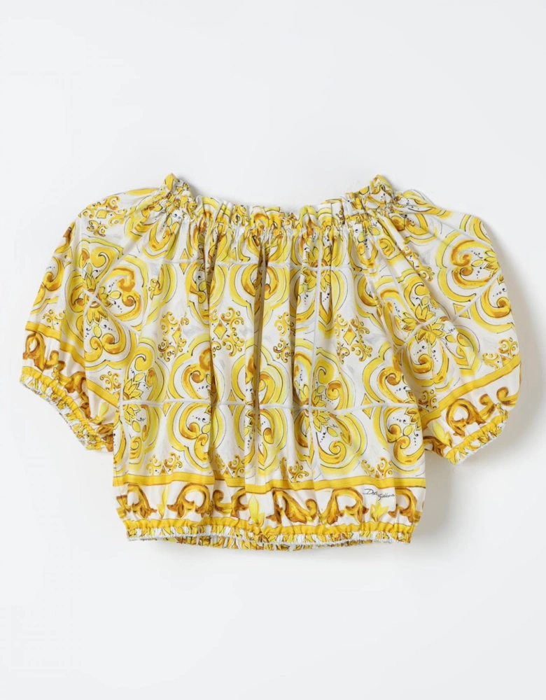 Printed Peasant Top Short Sleeves