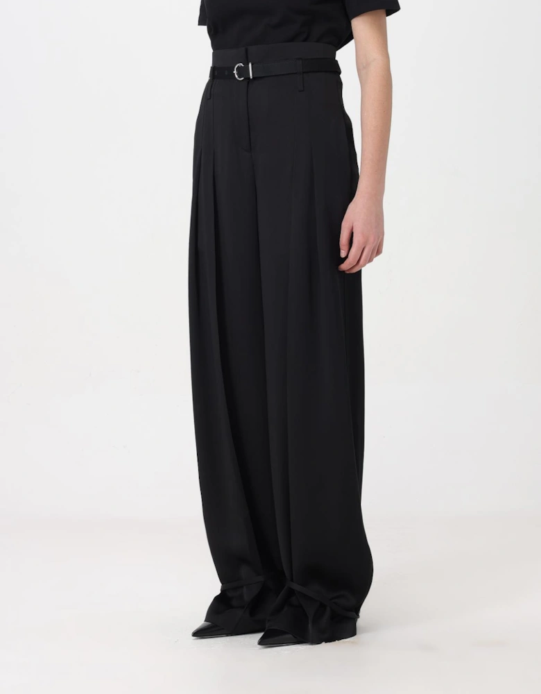 Wide Leg Pleated Trousers Ankle Tie