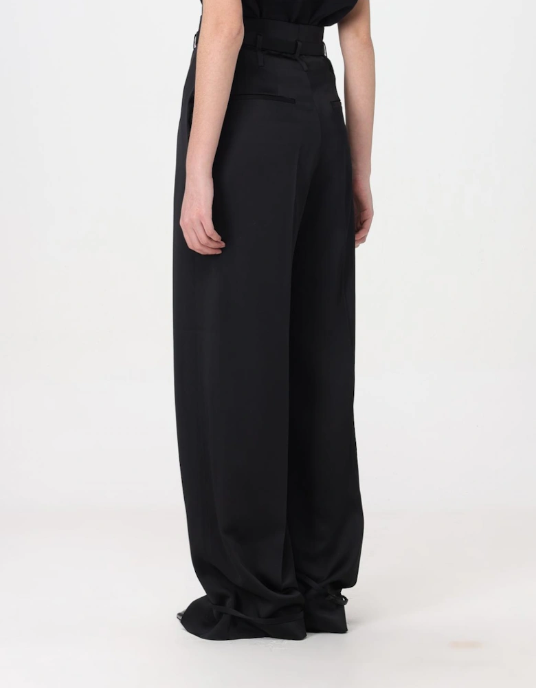 Wide Leg Pleated Trousers Ankle Tie