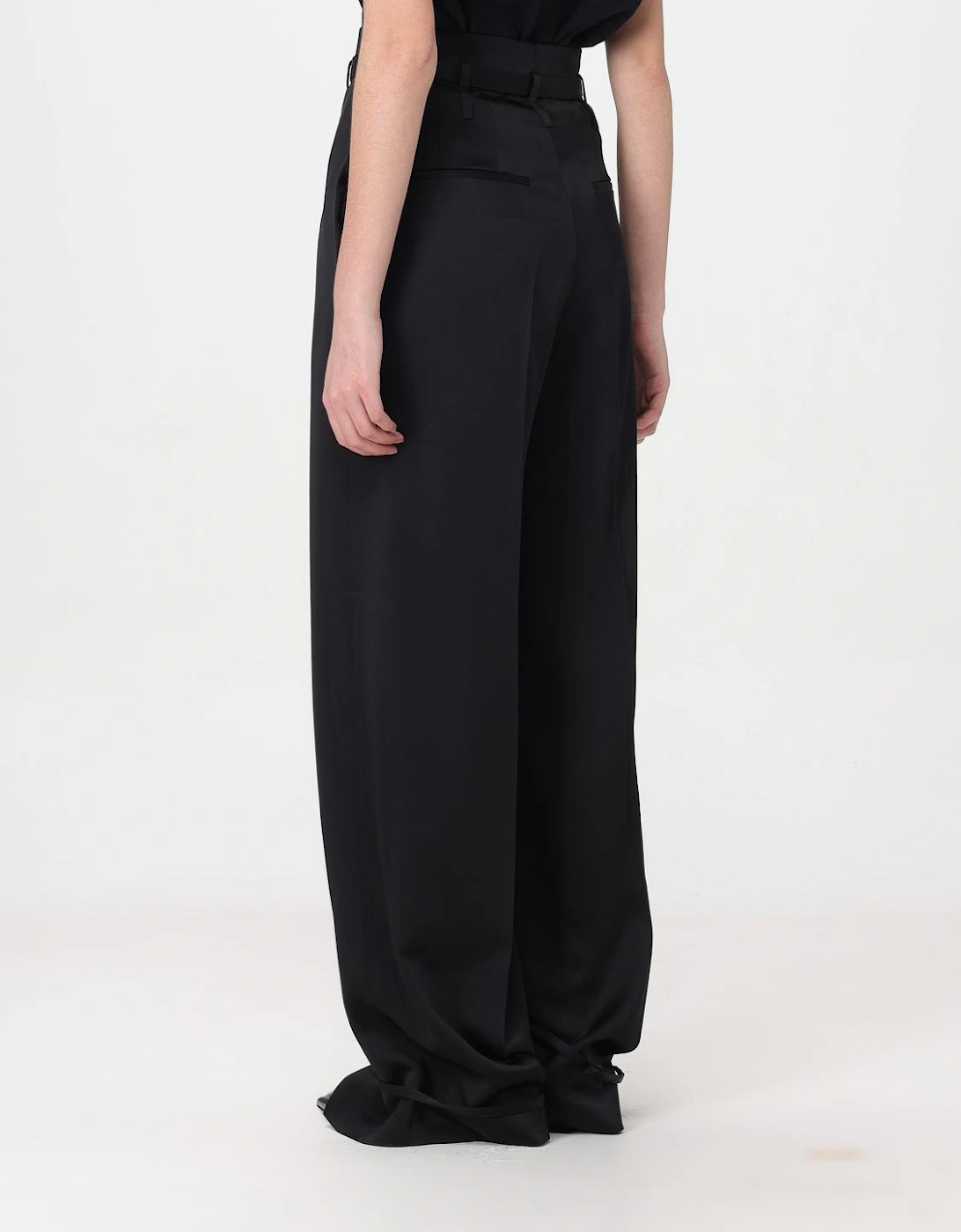 Wide Leg Pleated Trousers Ankle Tie