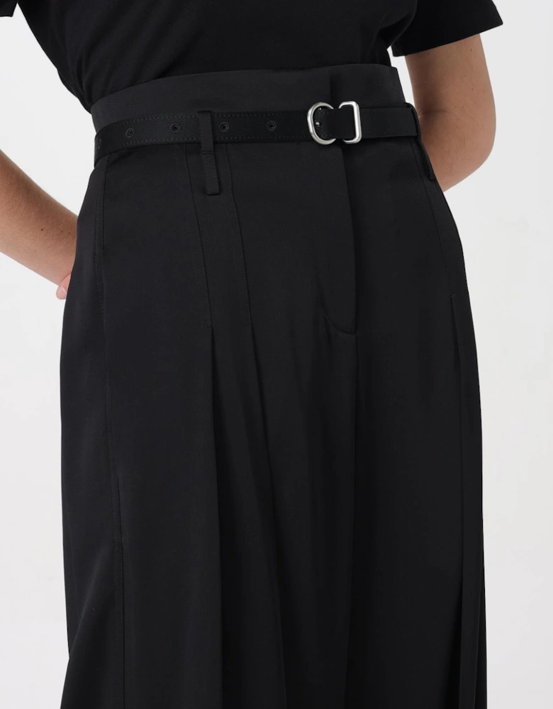 Wide Leg Pleated Trousers Ankle Tie