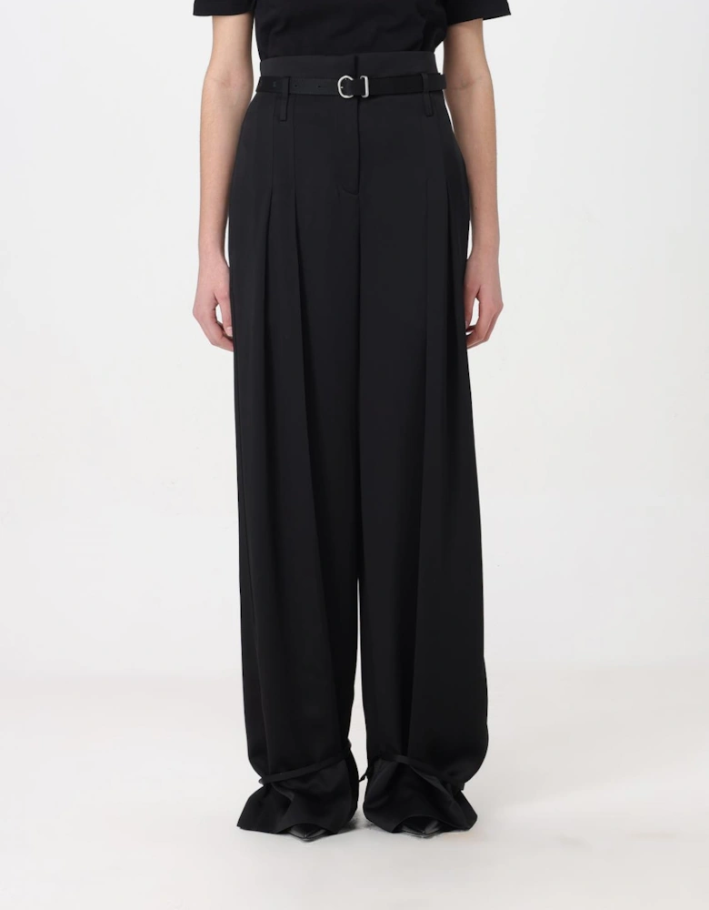 Wide Leg Pleated Trousers Ankle Tie