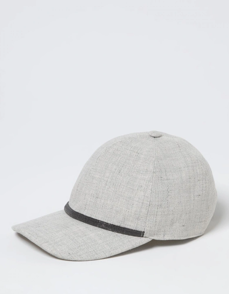 Linen Baseball Cap with Embellished Band
