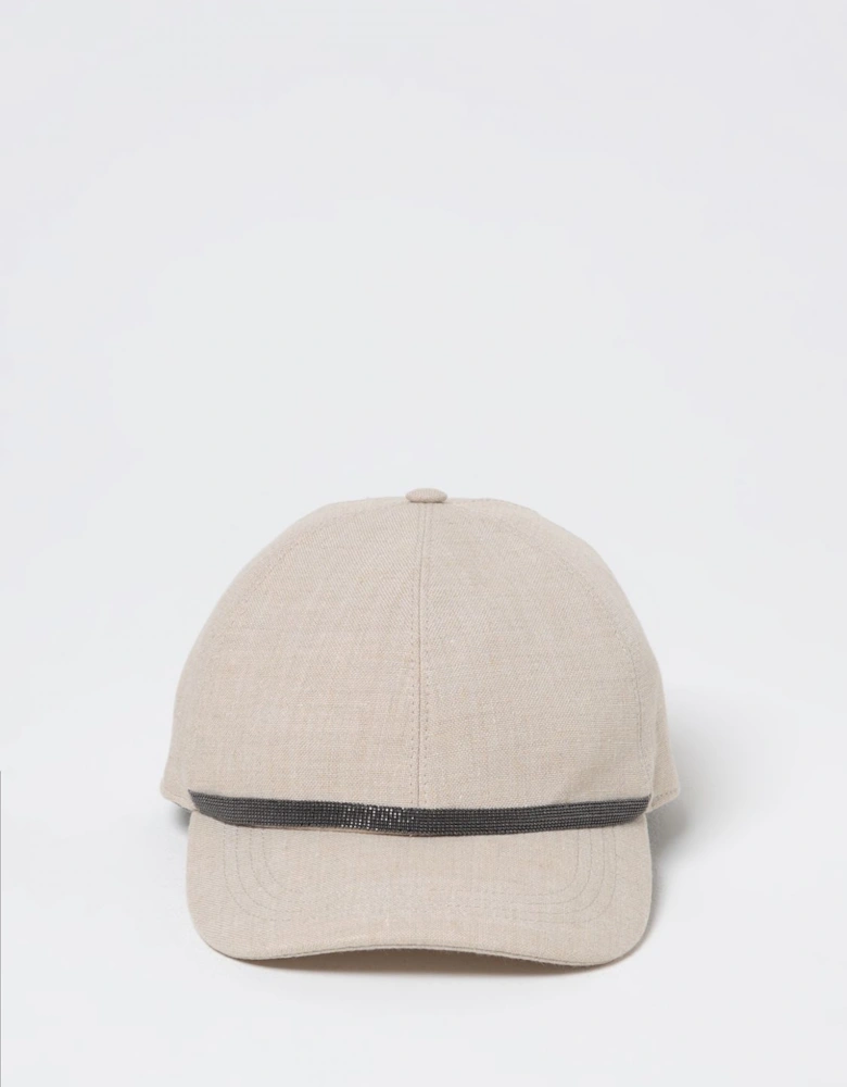 Linen Baseball Cap with Embellished Band