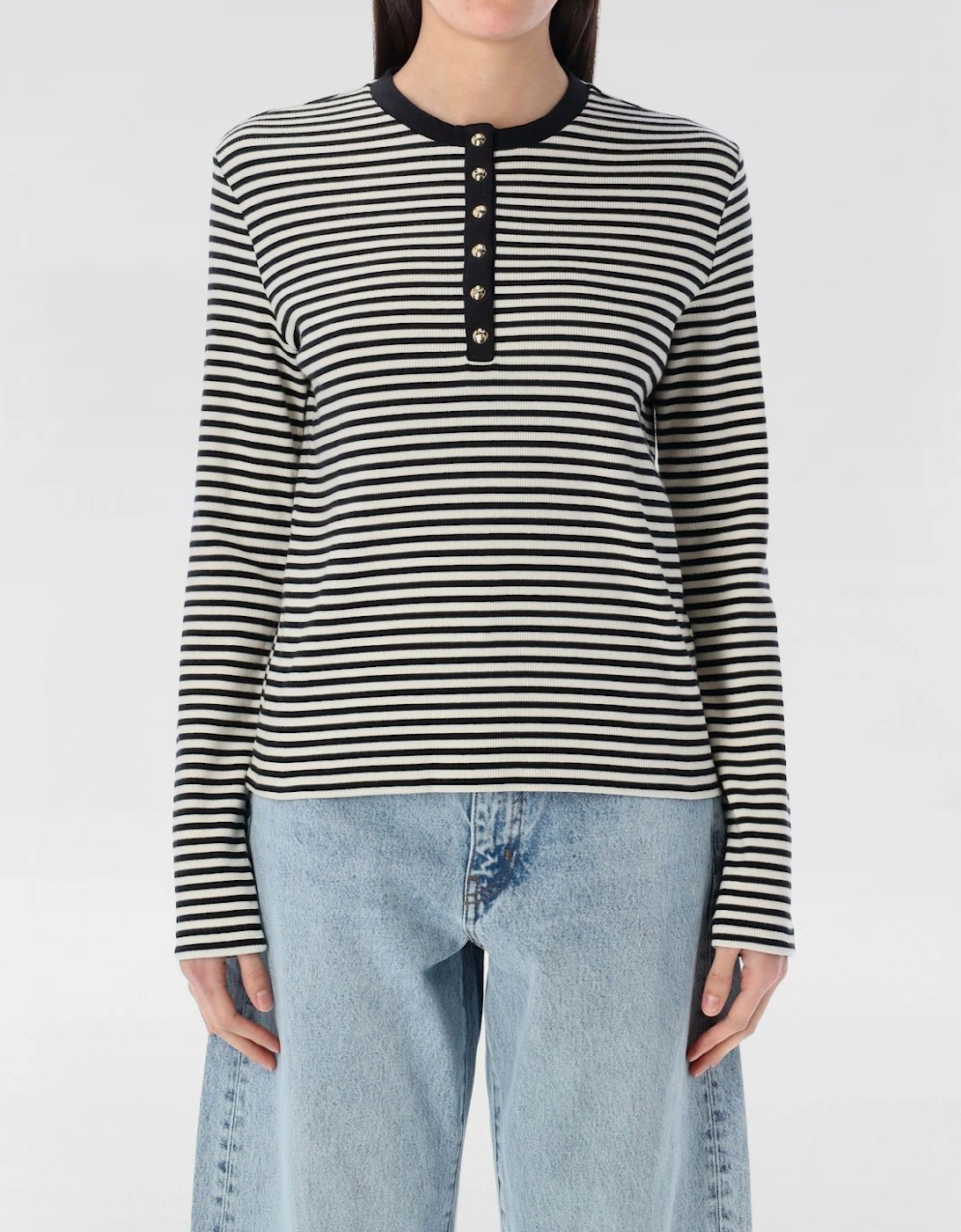 Henley Top Long Sleeve Ribbed Knit