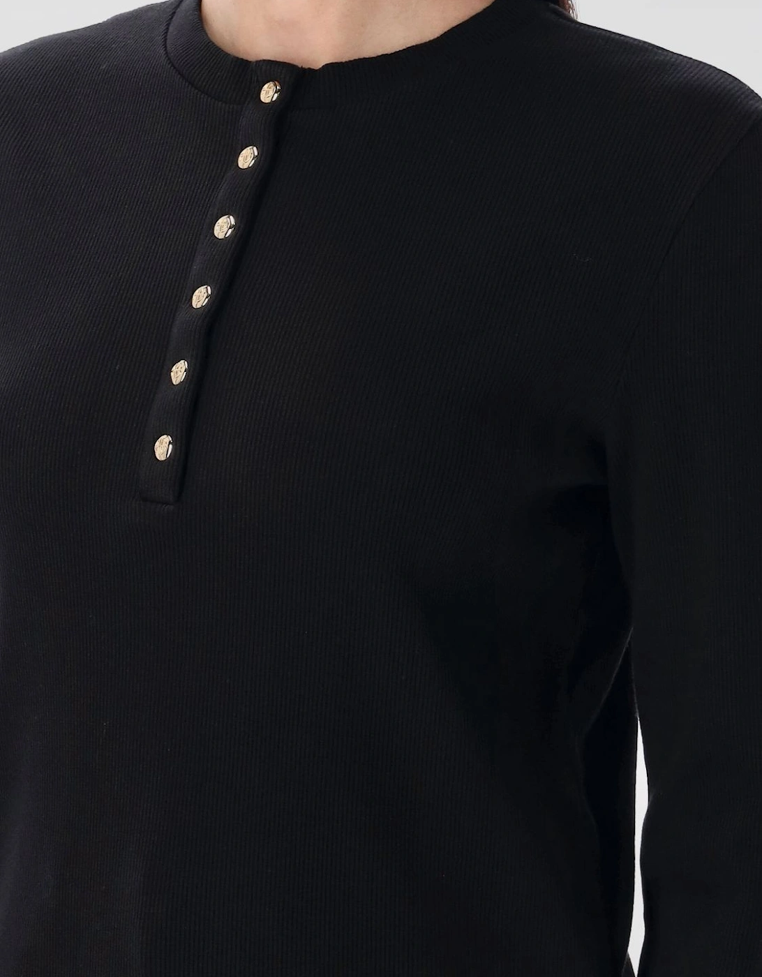 Henley Top Long Sleeve Ribbed Knit