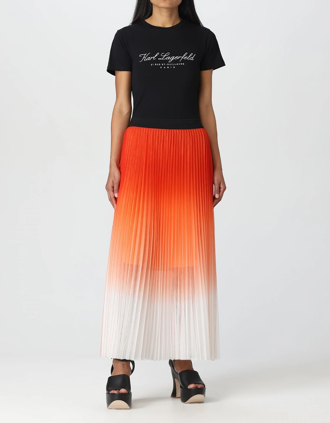 Ombre Pleated Midi Skirt