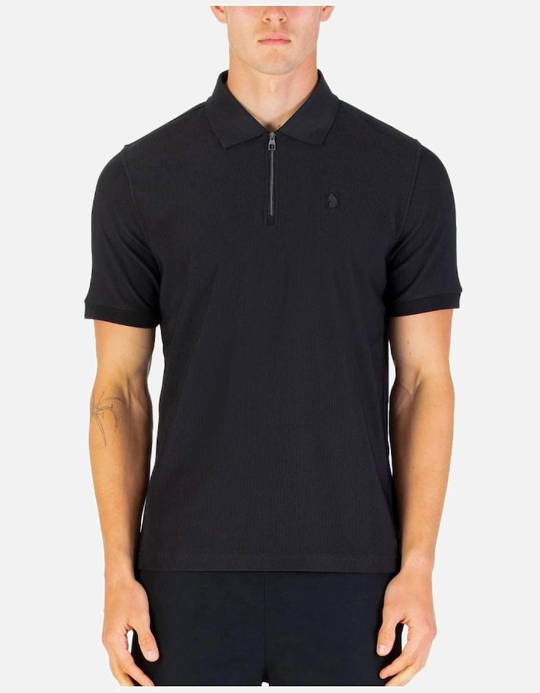 Luke Penrith Zip Neck Short Sleeve Polo Black, 7 of 6
