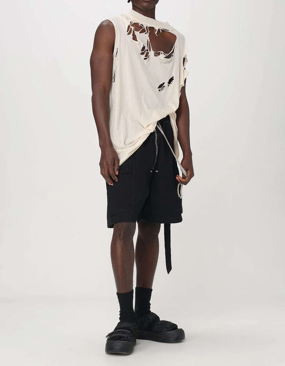 Distressed Sleeveless Oversized Top