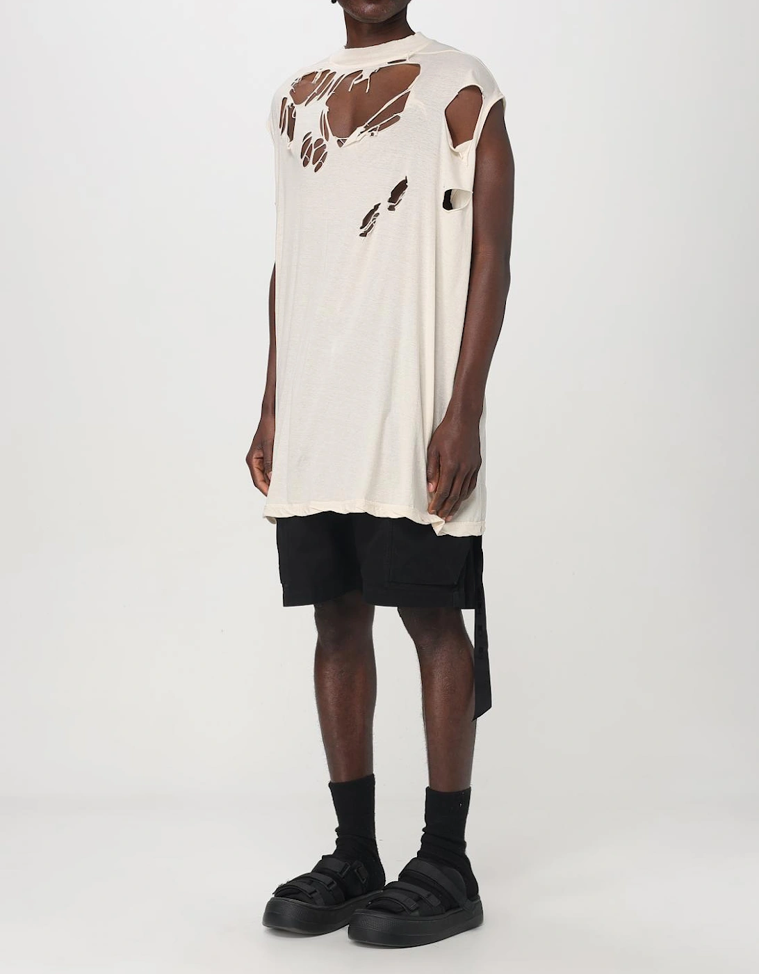 Distressed Sleeveless Oversized Top