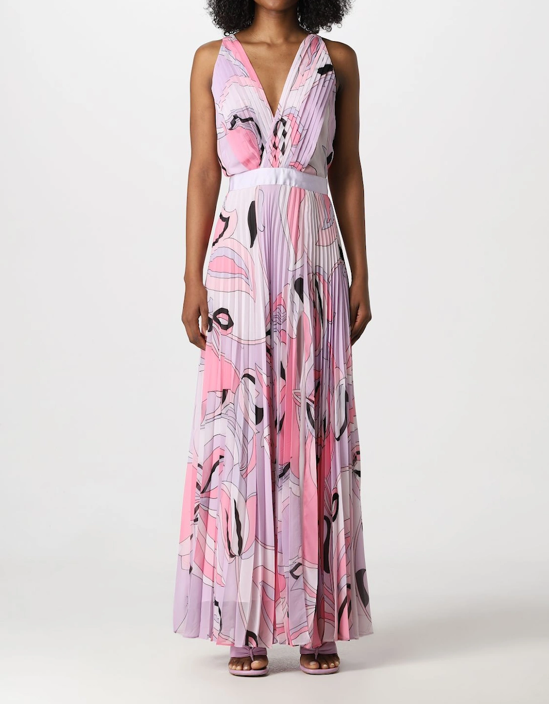 Pleated Maxi Dress Abstract Floral Print, 4 of 3