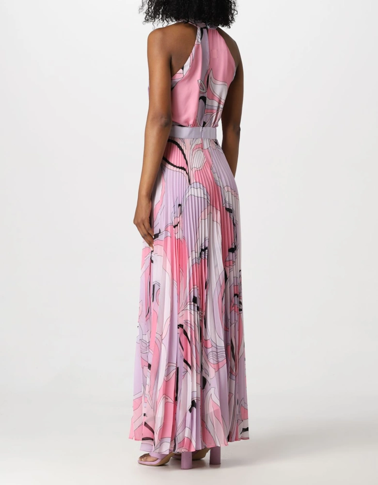 Pleated Maxi Dress Abstract Floral Print