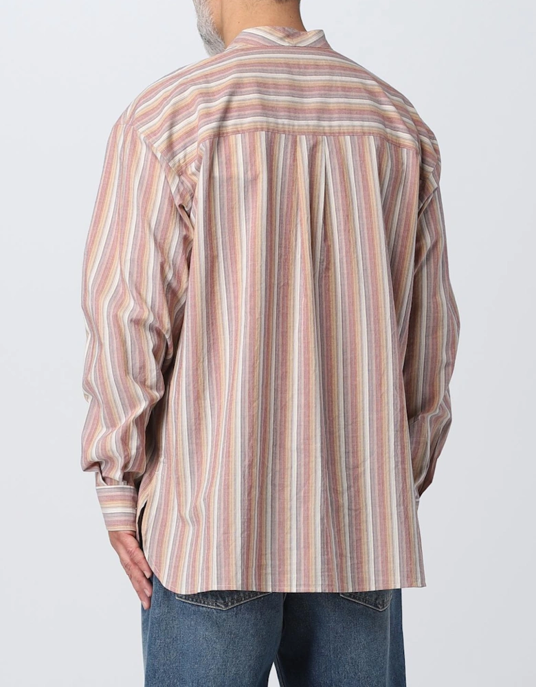 Striped Cotton Shirt Mandarin Collar