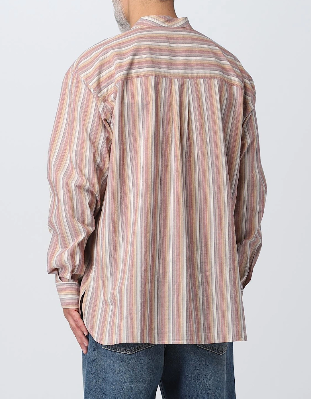 Striped Cotton Shirt Mandarin Collar