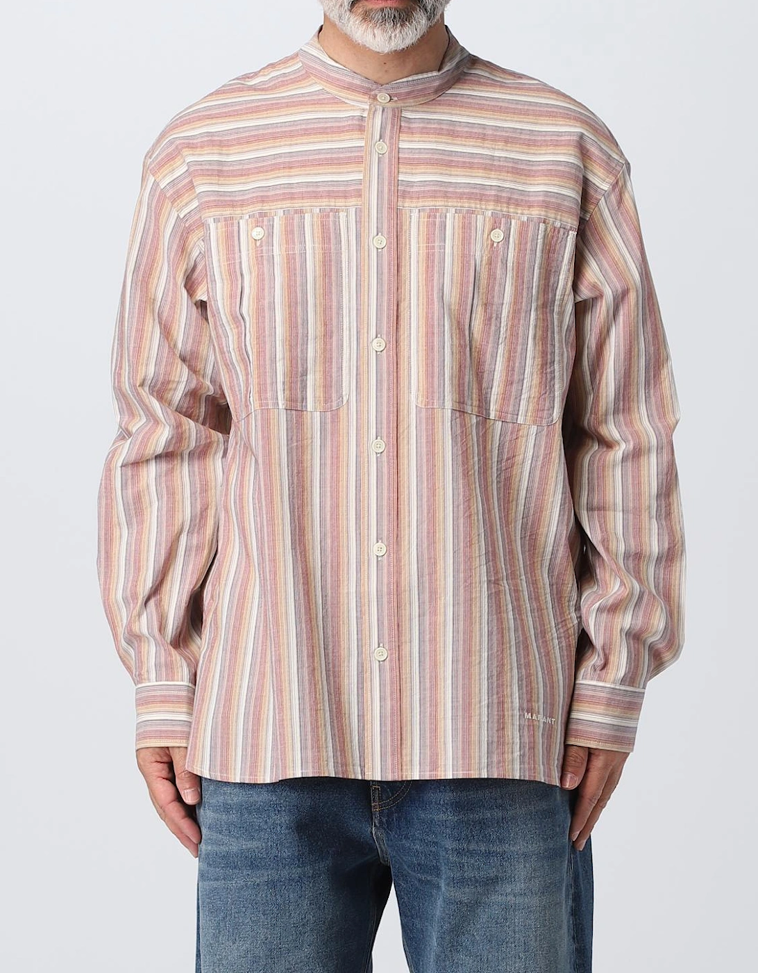 Striped Cotton Shirt Mandarin Collar, 5 of 4