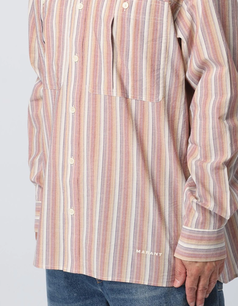 Striped Cotton Shirt Mandarin Collar