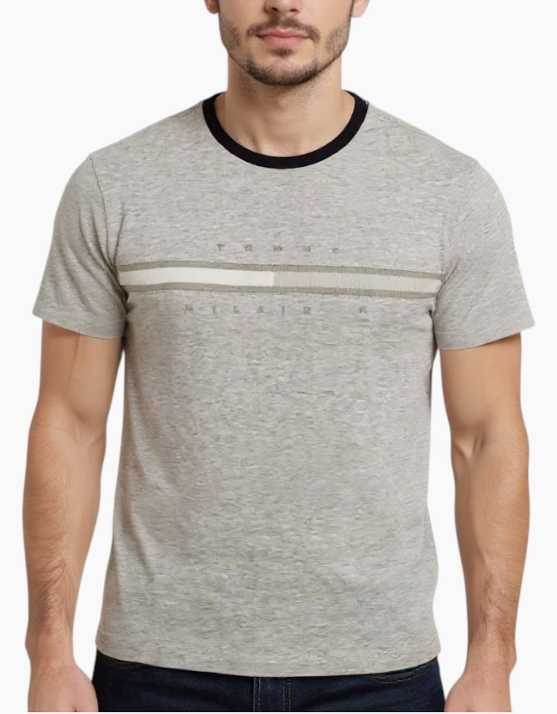 Tommy Hilfiger Men's Tommy Hilfiger Mens T Shirts Crew Neck Regular Fit Cotton Tino Tee Black Beige - Cream