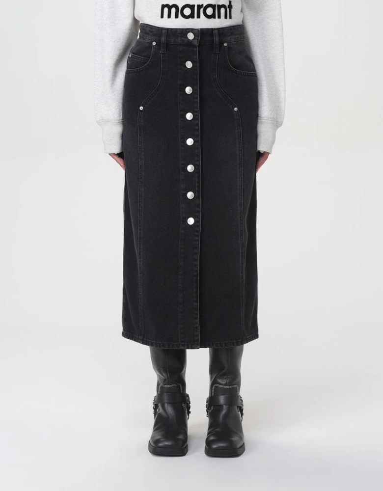 Button Front Denim Midi Skirt