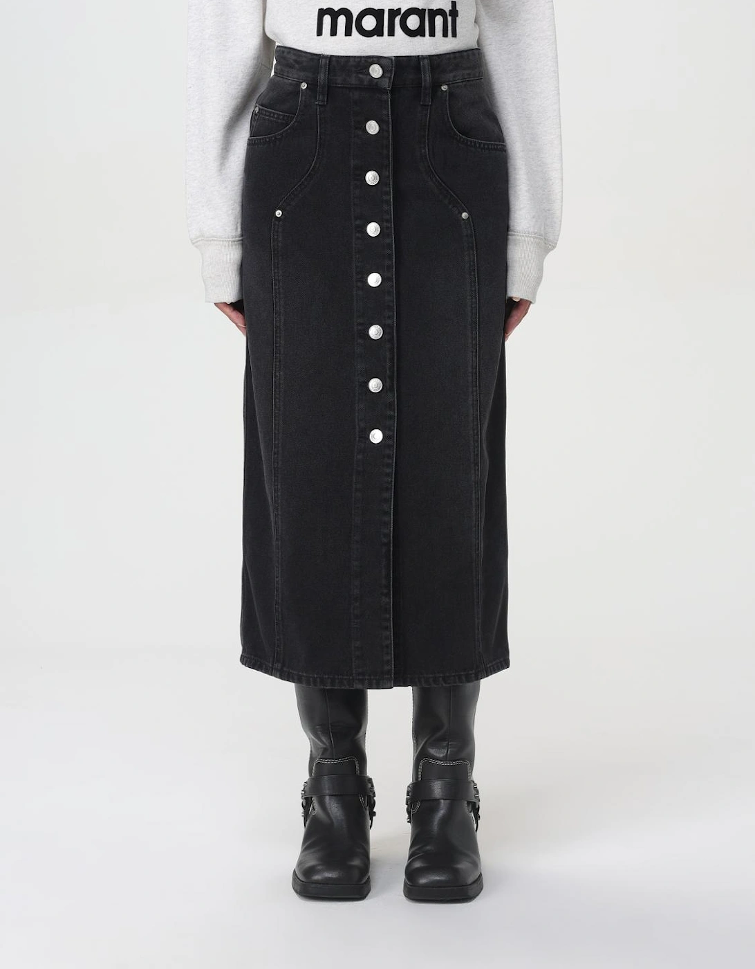 Button Front Denim Midi Skirt, 6 of 5