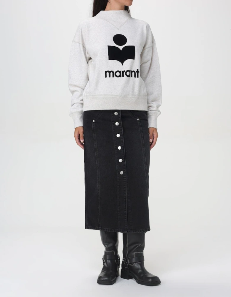 Button Front Denim Midi Skirt