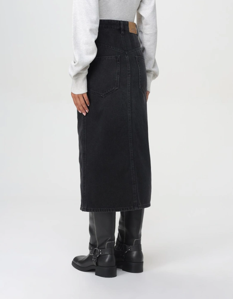 Button Front Denim Midi Skirt
