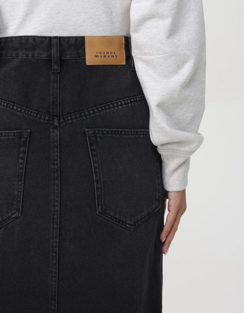 Button Front Denim Midi Skirt