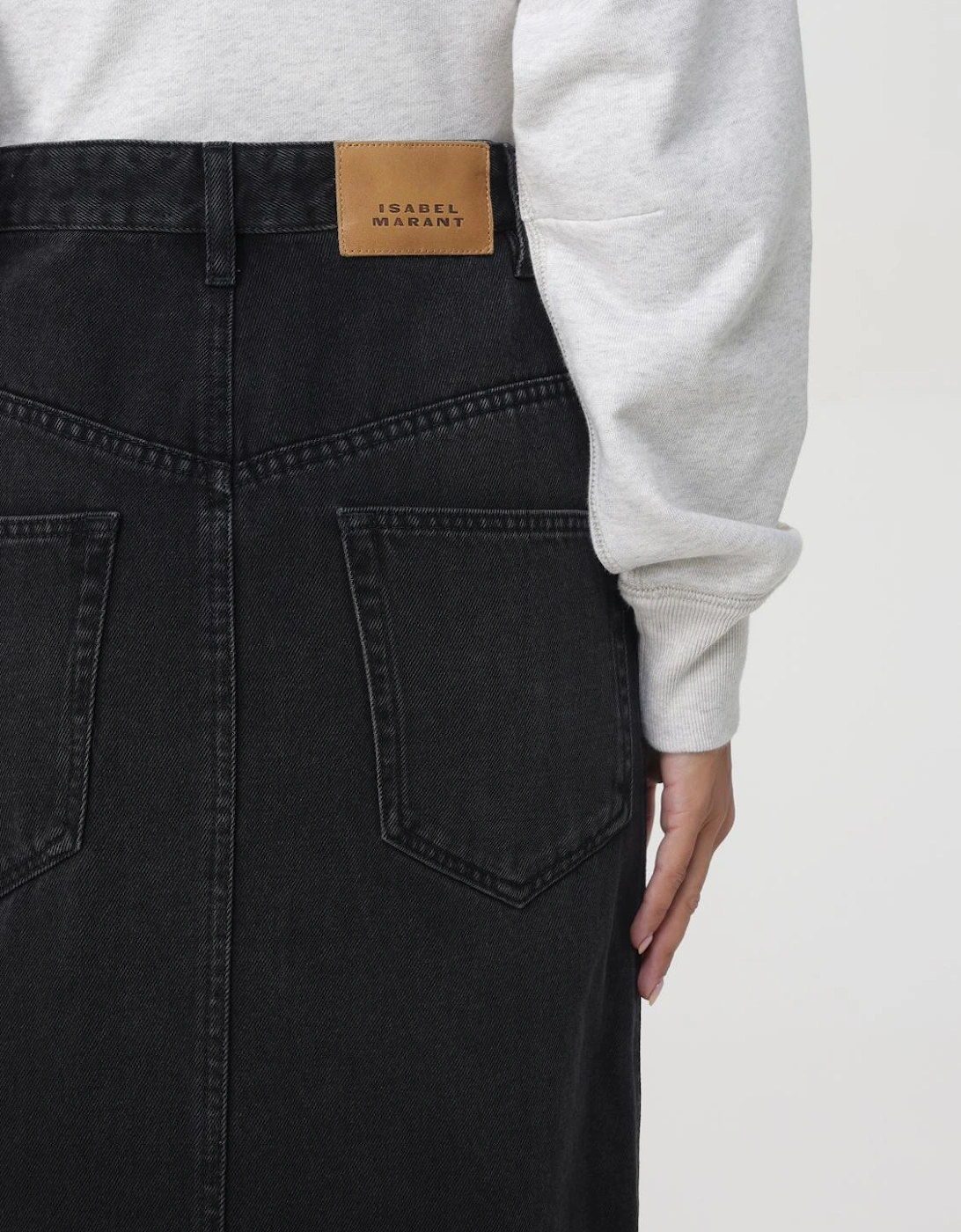 Button Front Denim Midi Skirt