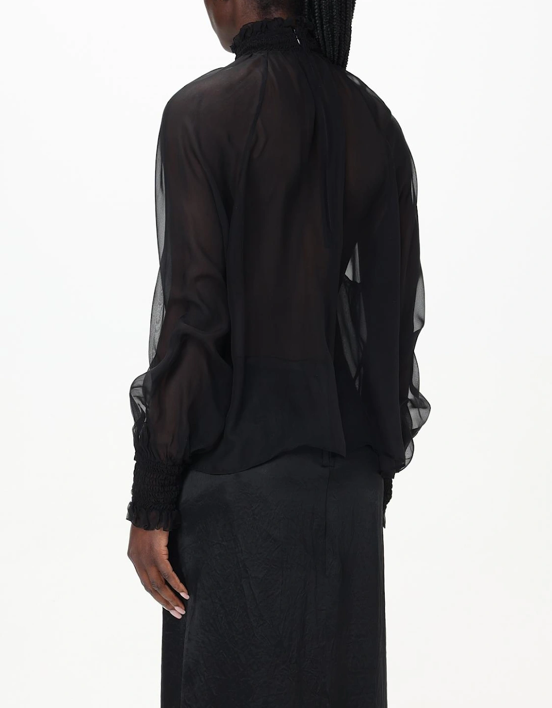 Sheer High Neck Long Sleeve Blouse