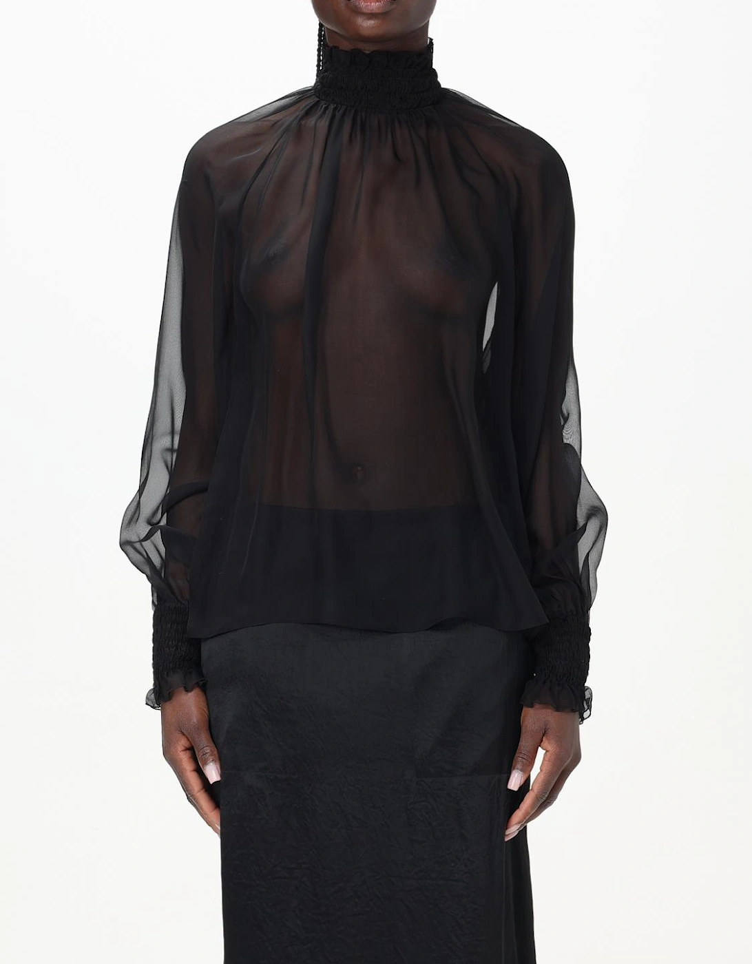 Sheer High Neck Long Sleeve Blouse, 5 of 4