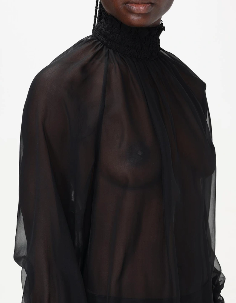 Sheer High Neck Long Sleeve Blouse