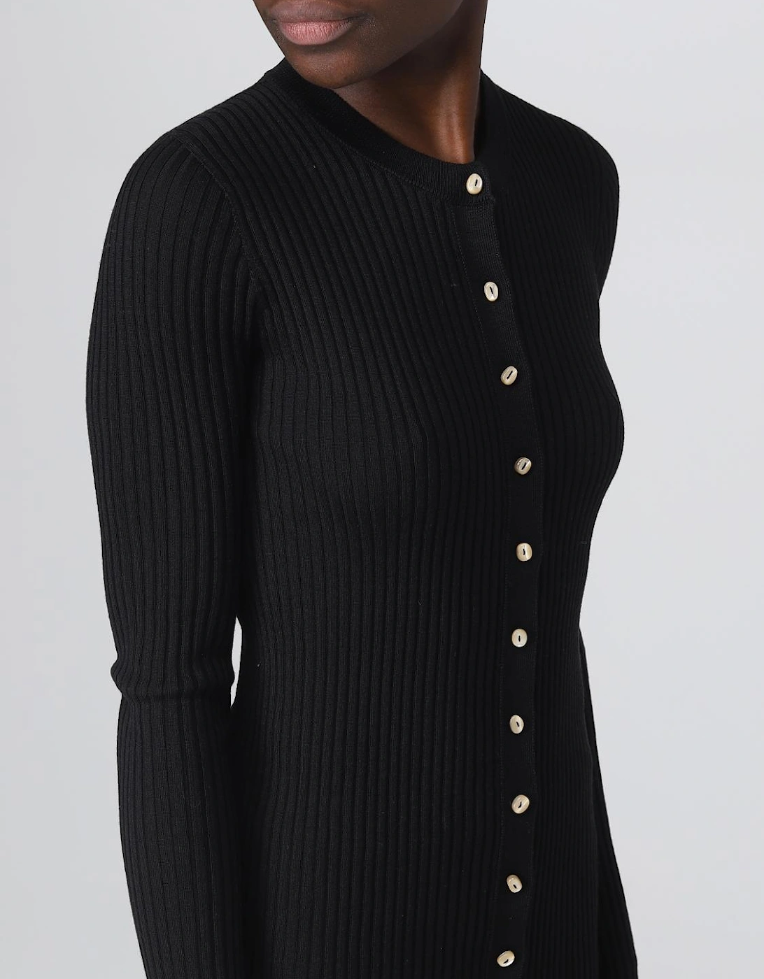 Ribbed Merino Wool Cardigan Pearl Buttons