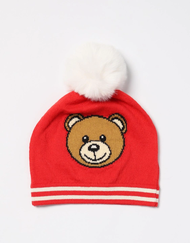 Teddy Bear Pom Pom Beanie Knit Hat