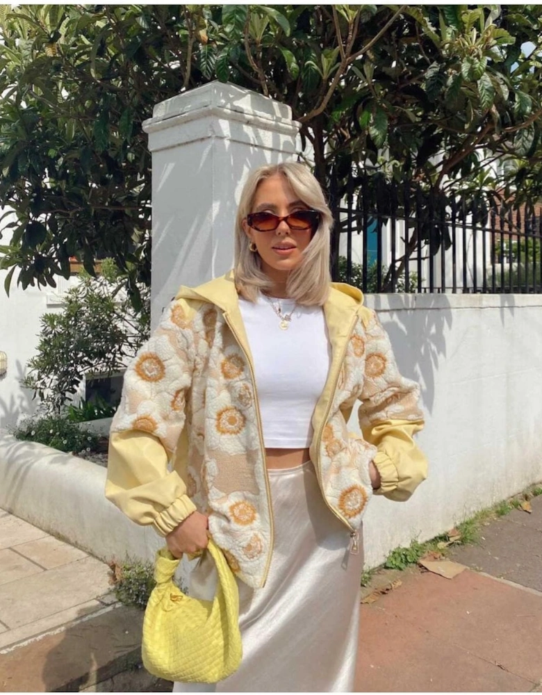 Leather and Embroidered Floral Yellow Jacket