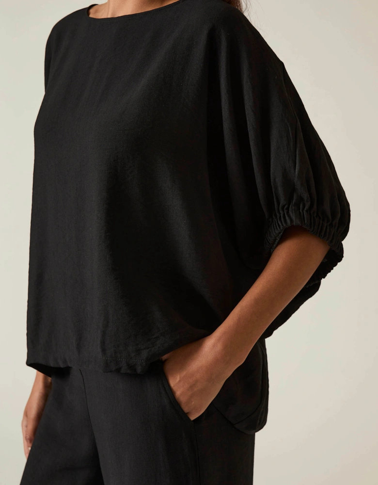 Black Gathered Sleeve Blouse