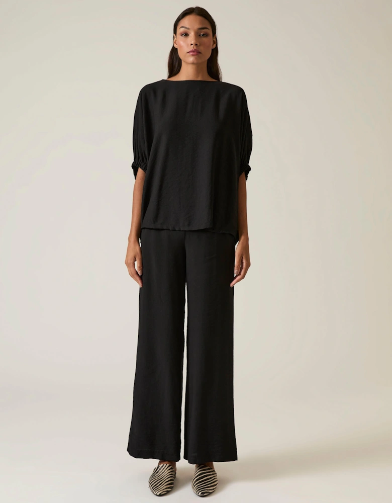 Black Gathered Sleeve Blouse