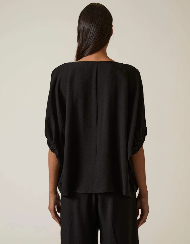 Black Gathered Sleeve Blouse