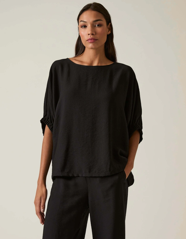 Black Gathered Sleeve Blouse