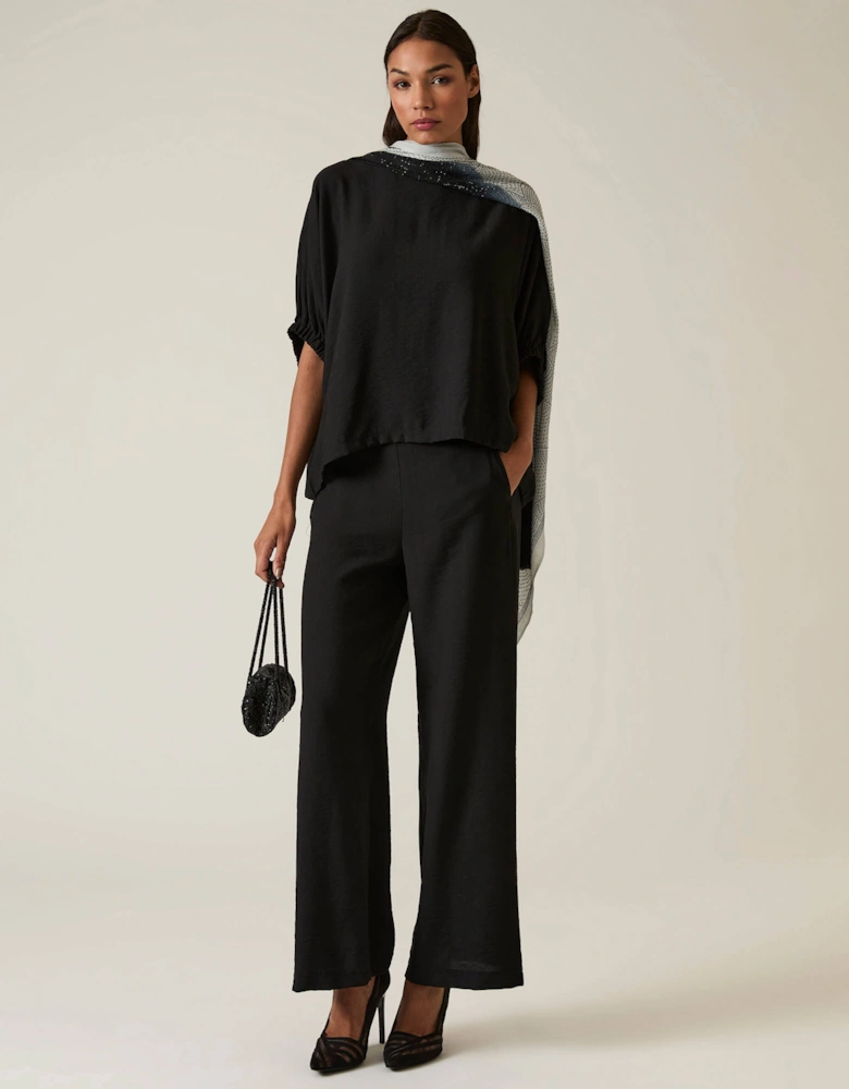 Black Gathered Sleeve Blouse
