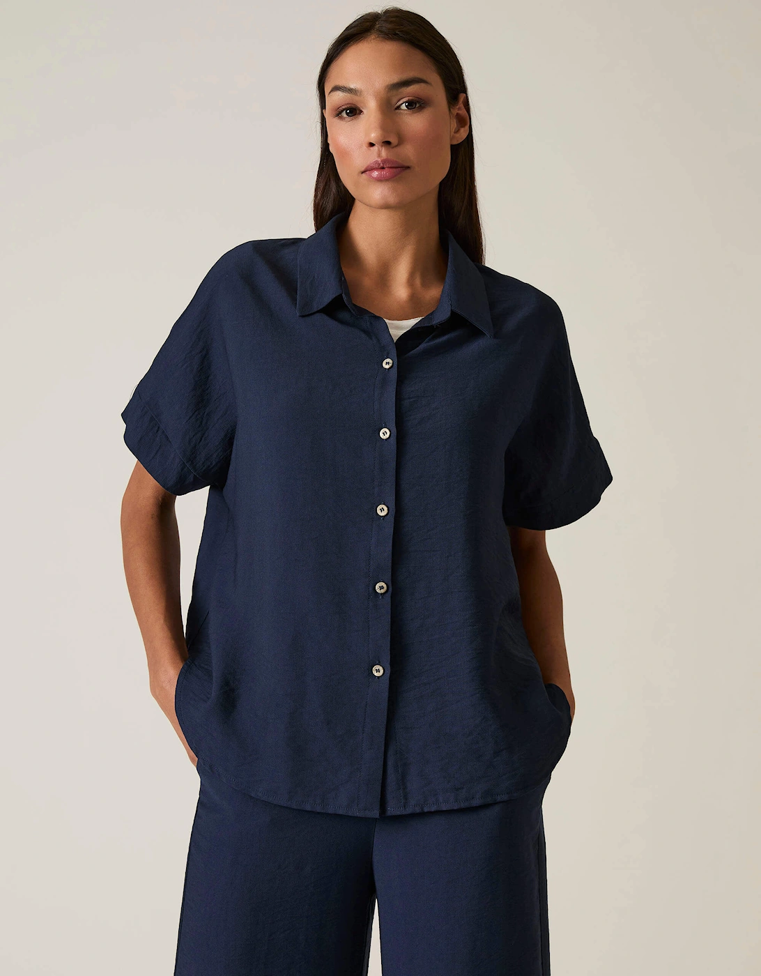 Button-down Navy Top