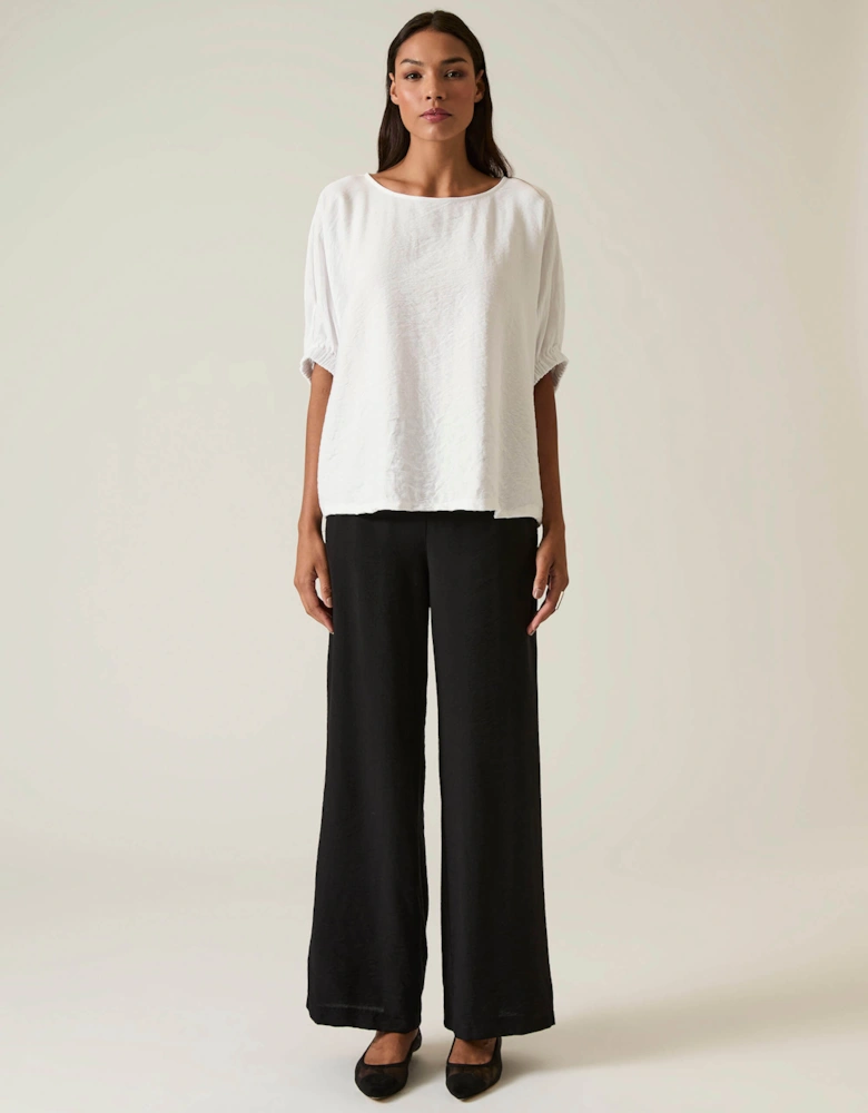 White Gathered Sleeve Blouse