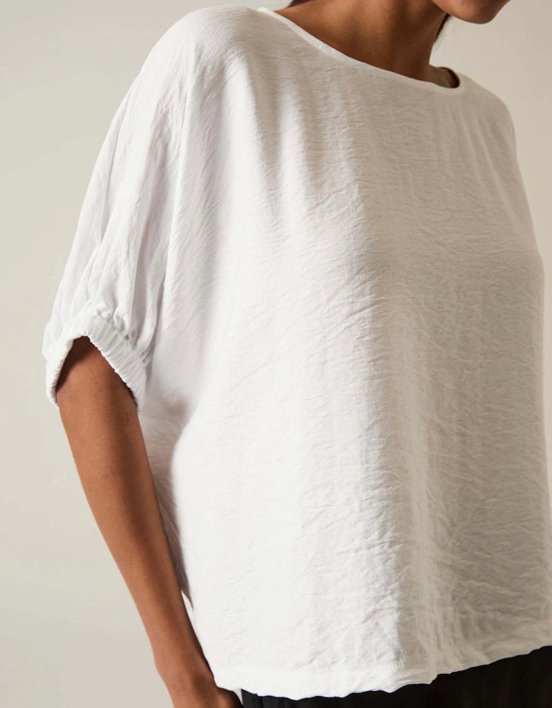 White Gathered Sleeve Blouse