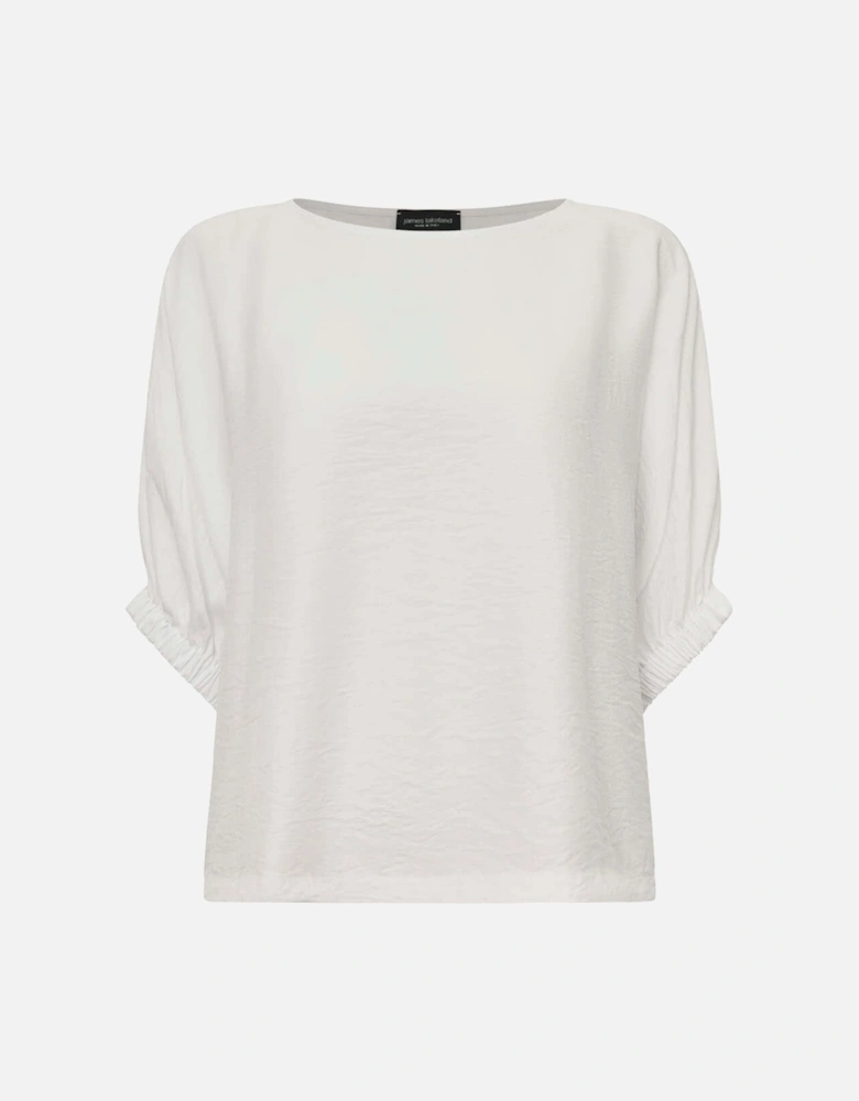 White Gathered Sleeve Blouse