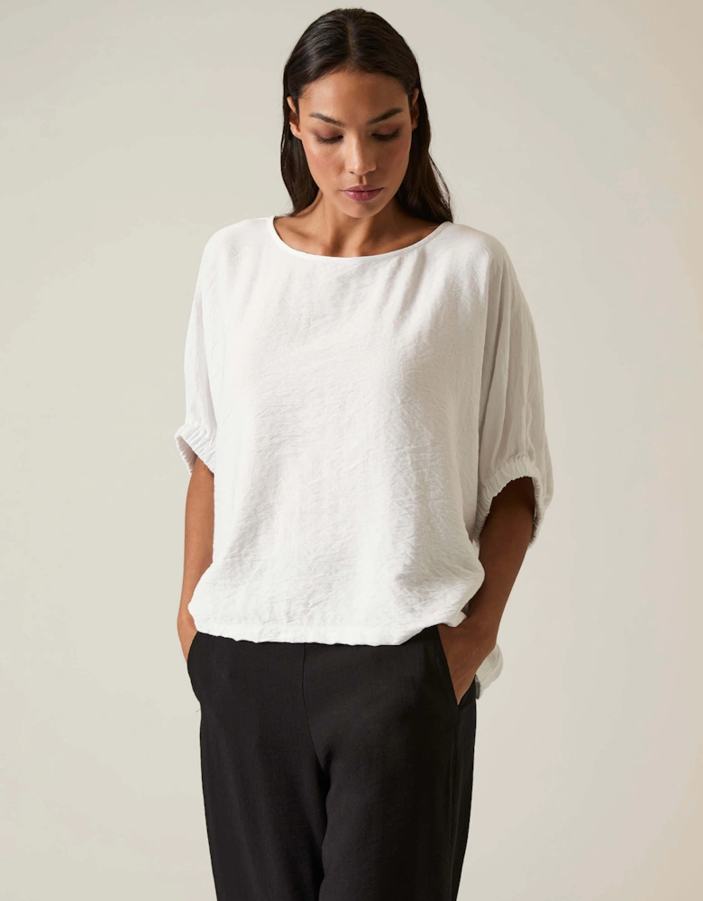 White Gathered Sleeve Blouse