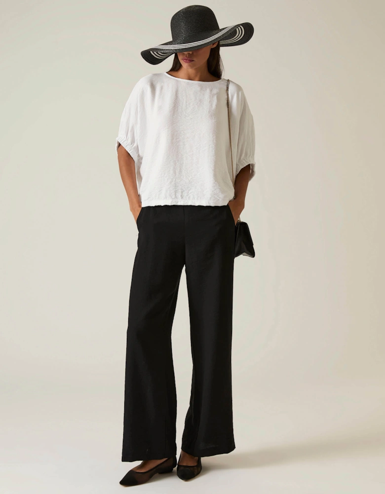 White Gathered Sleeve Blouse
