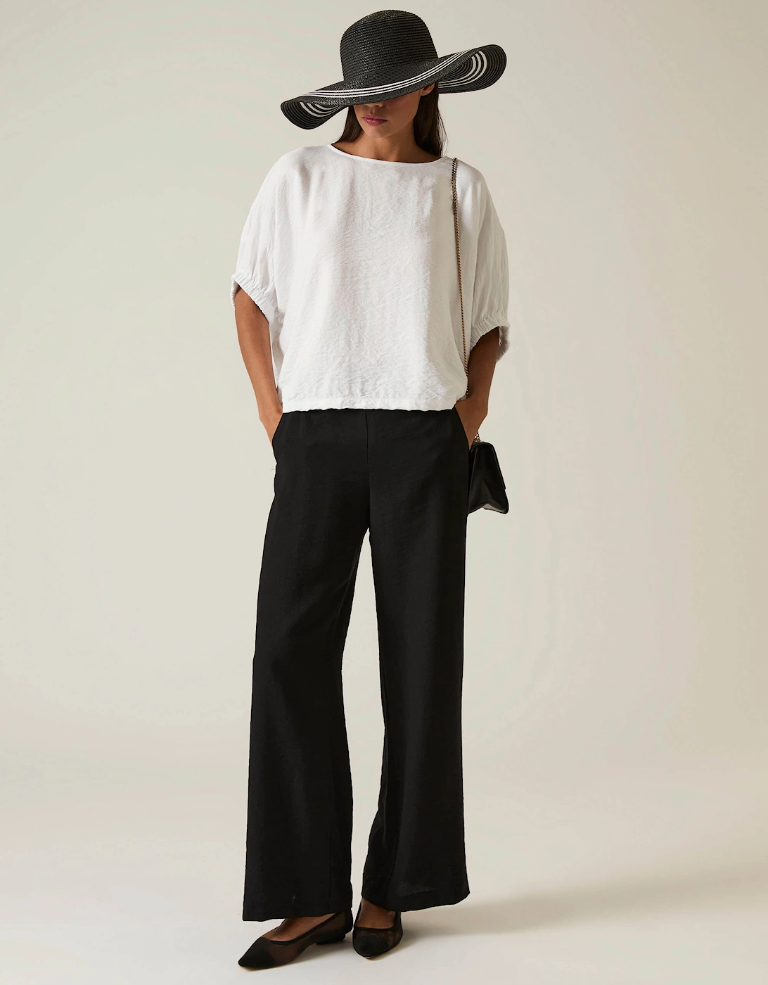 White Gathered Sleeve Blouse