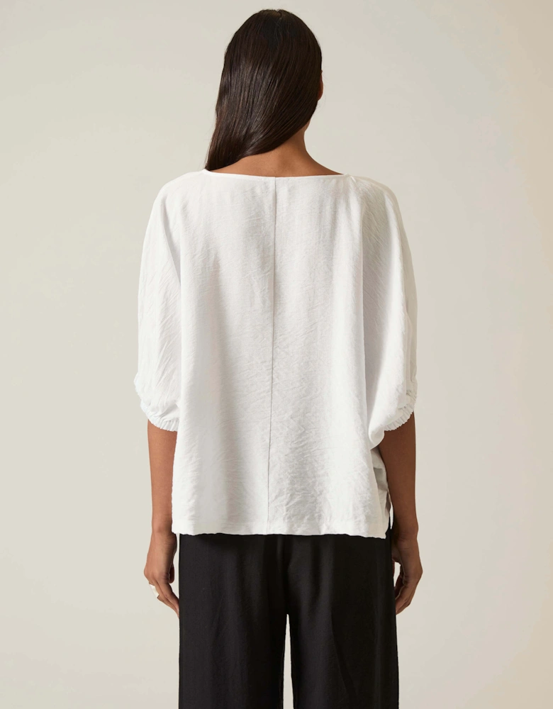 White Gathered Sleeve Blouse