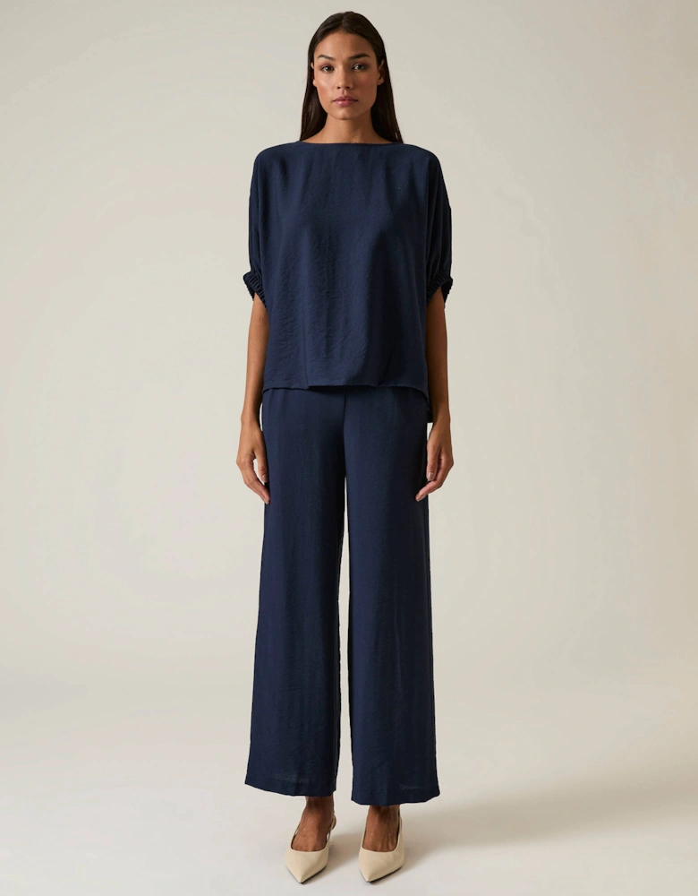 Navy Gathered Sleeve Blouse
